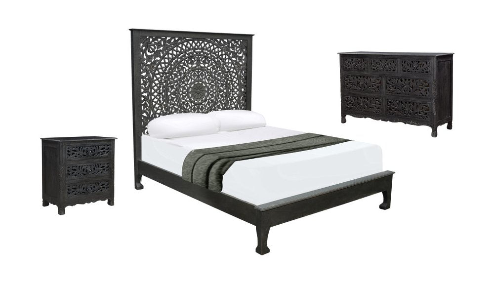Three Piece Black Solid Wood Bedroom Set HomeRoots