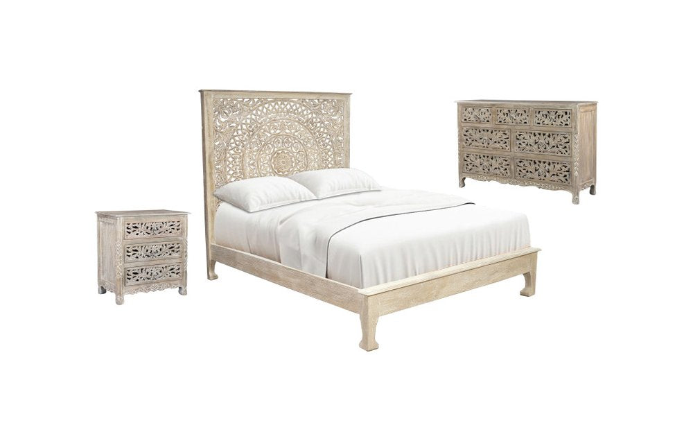 Three Piece Gray Solid Wood Bedroom Set — view 2