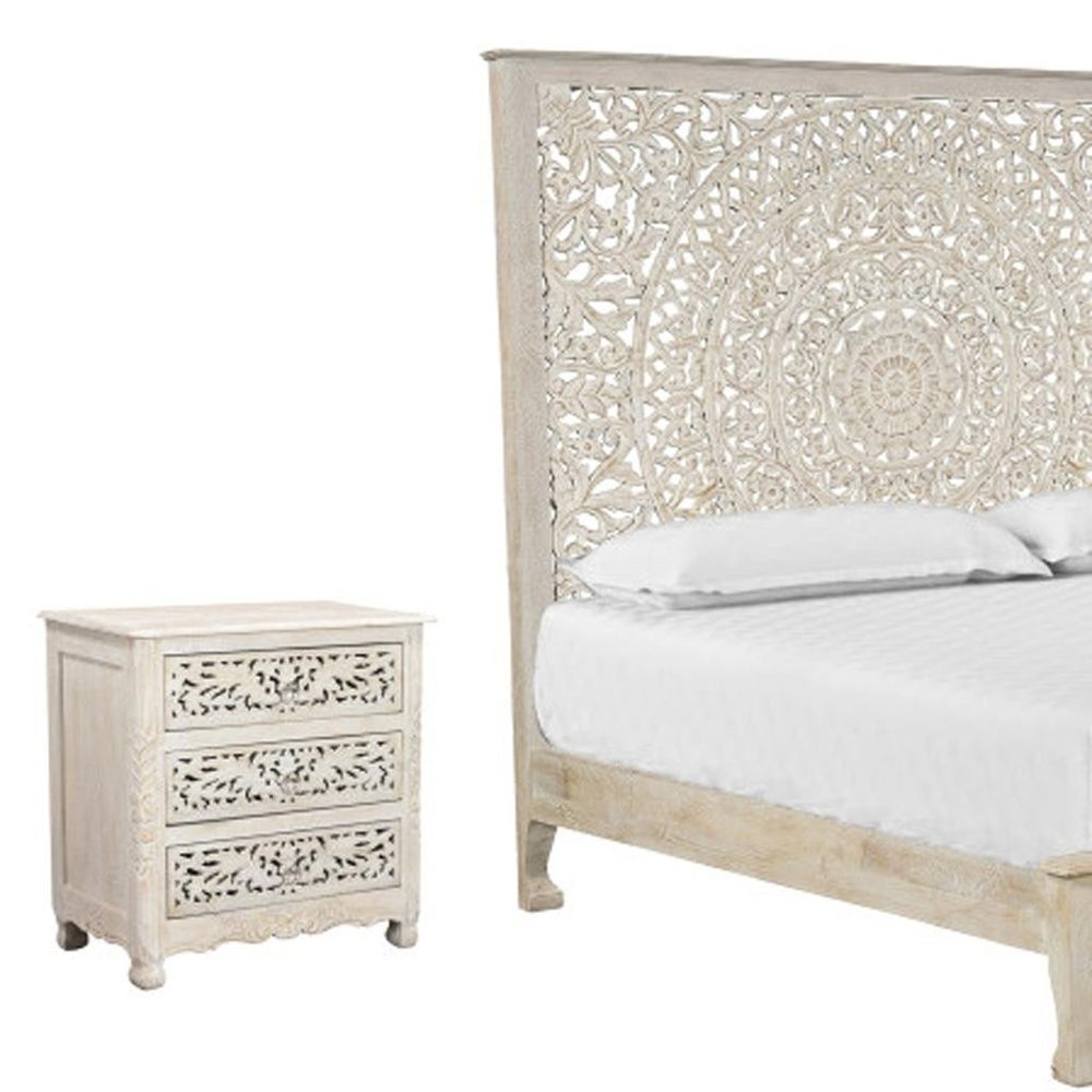 Three Piece White Solid Wood Bedroom Set — view 9