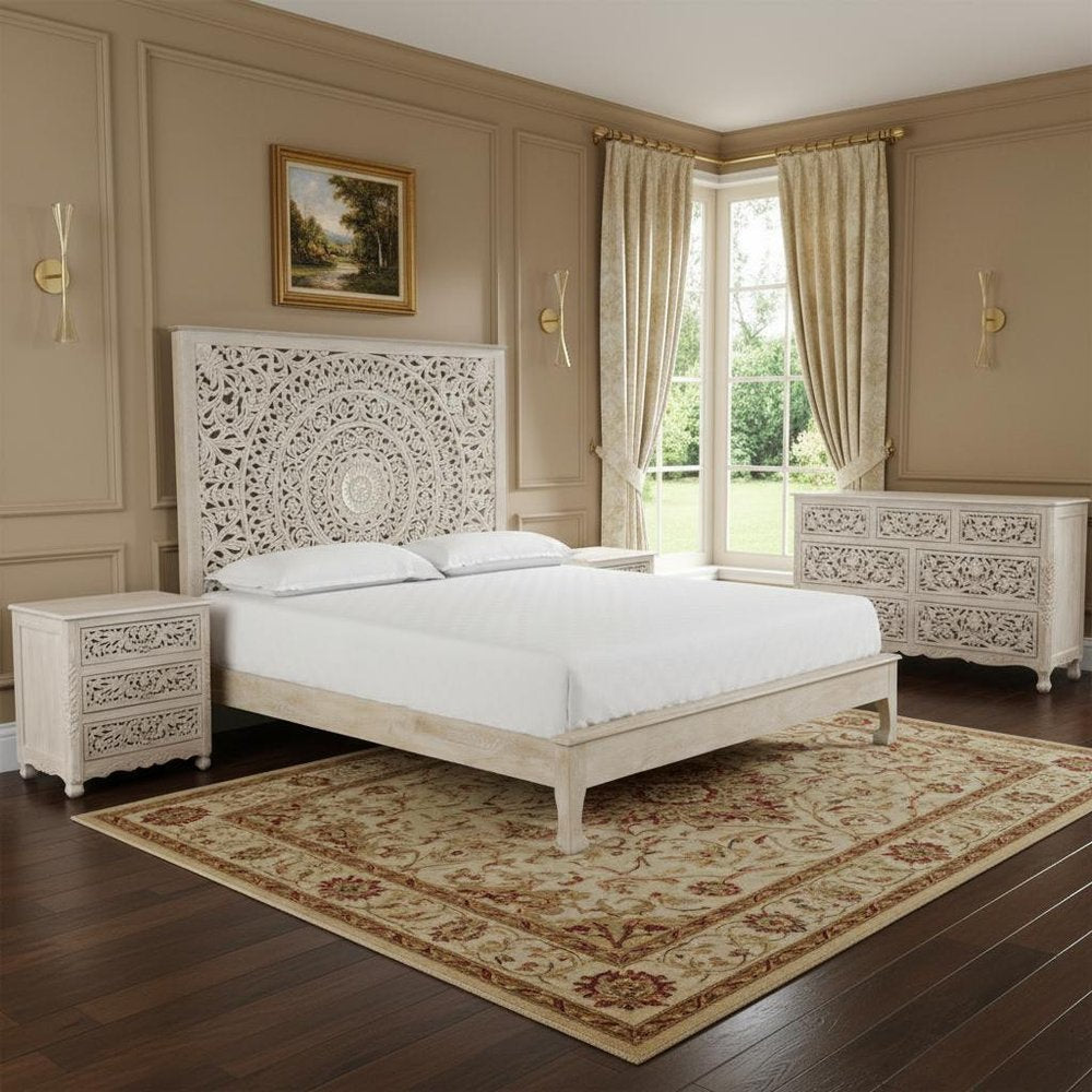 Three Piece White Solid Wood Bedroom Set — view 1