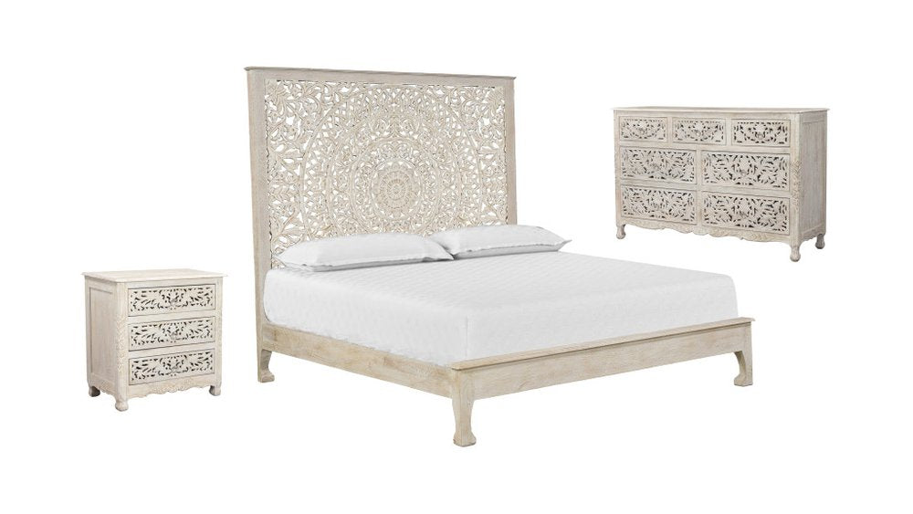 Three Piece White Solid Wood Bedroom Set HomeRoots