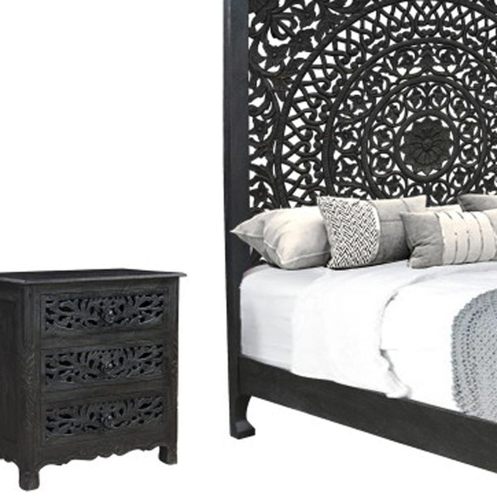 Three Piece Black Solid Wood Bedroom Set — view 7