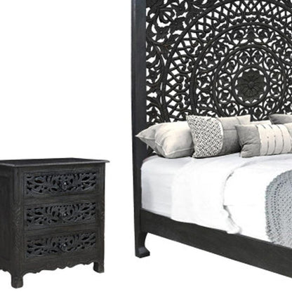 Three Piece Black Solid Wood Bedroom Set