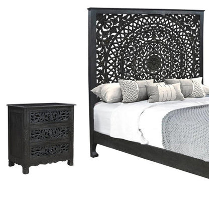 Three Piece Black Solid Wood Bedroom Set HomeRoots