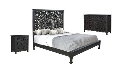 Three Piece Black Solid Wood Bedroom Set HomeRoots