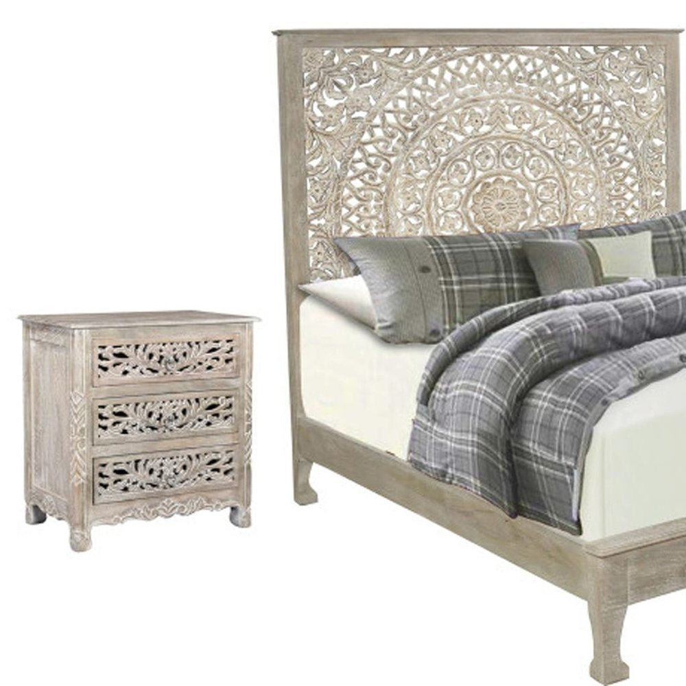 Three Piece Gray Solid Wood Bedroom Set — view 8