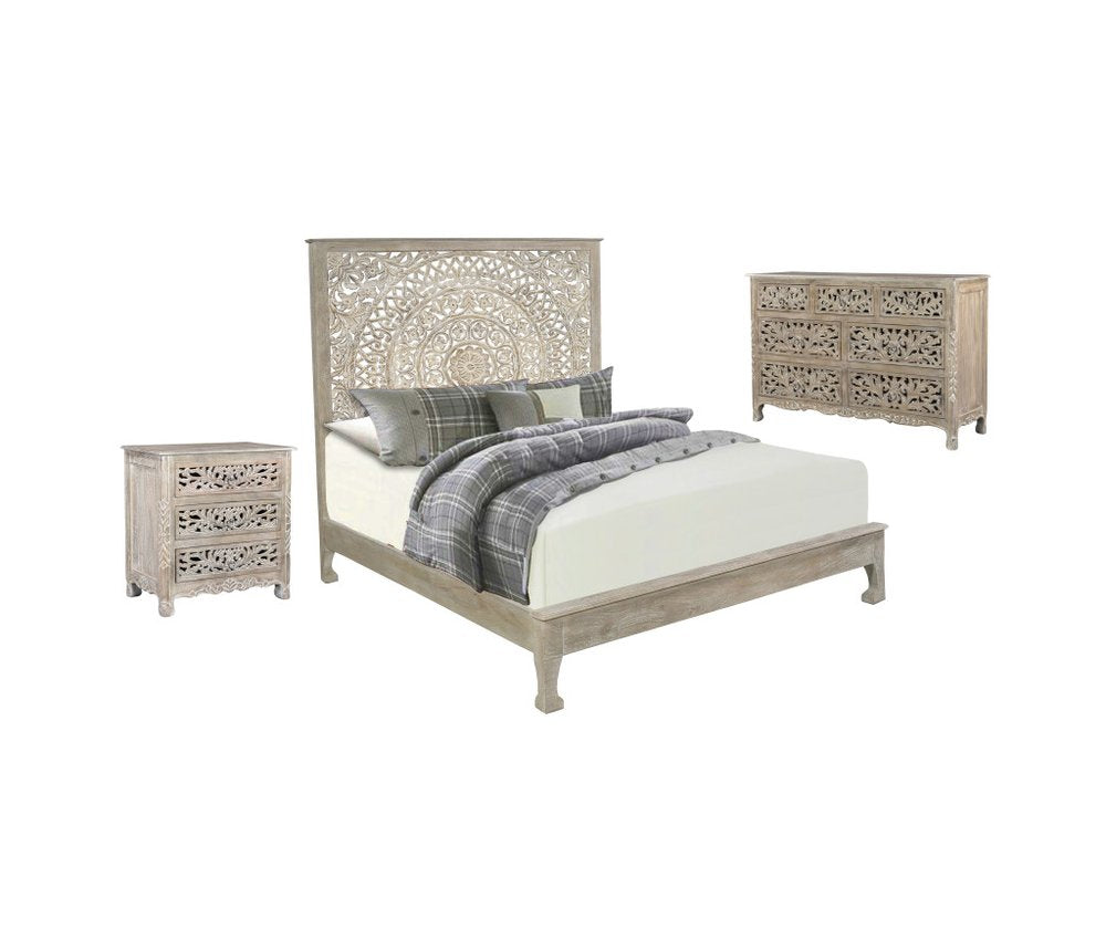 Three Piece Gray Solid Wood Bedroom Set HomeRoots
