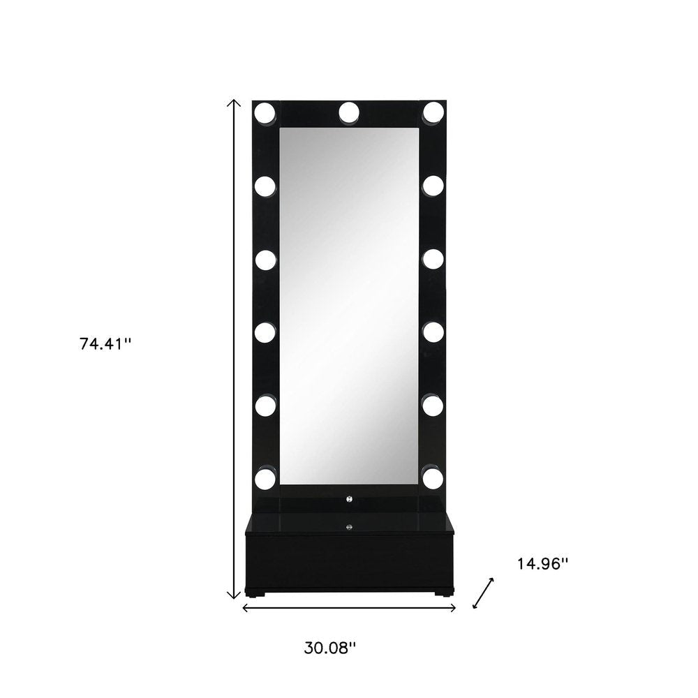 74" Black Wood Lighted Freestanding Framed Full Length Mirror HomeRoots