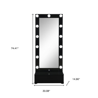 74" Black Wood Lighted Freestanding Framed Full Length Mirror HomeRoots
