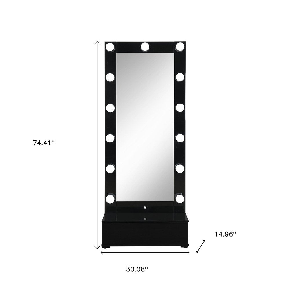 74" Black Wood Lighted Freestanding Framed Full Length Mirror — view 8