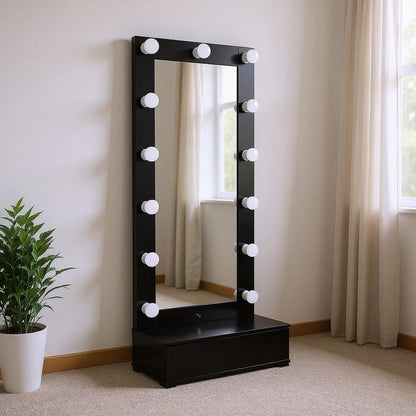 74" Black Wood Lighted Freestanding Framed Full Length Mirror HomeRoots