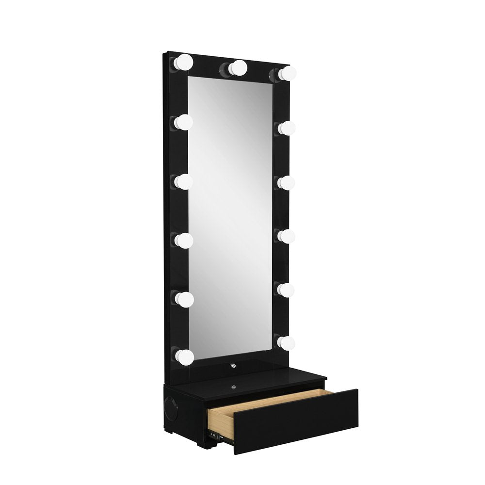 74" Black Wood Lighted Freestanding Framed Full Length Mirror HomeRoots