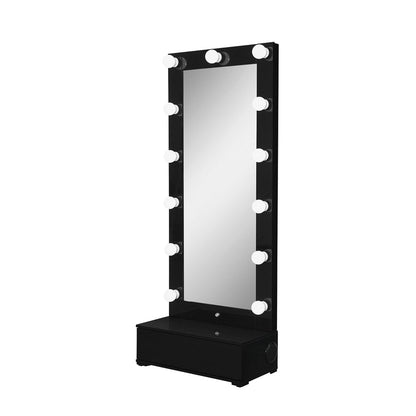 74" Black Wood Lighted Freestanding Framed Full Length Mirror HomeRoots
