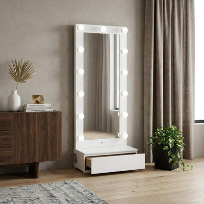 74" White Wood Lighted Freestanding Framed Full Length Mirror HomeRoots