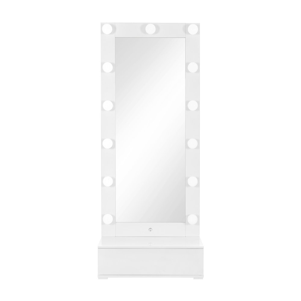74" White Wood Lighted Freestanding Framed Full Length Mirror HomeRoots