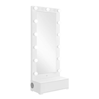 74" White Wood Lighted Freestanding Framed Full Length Mirror HomeRoots