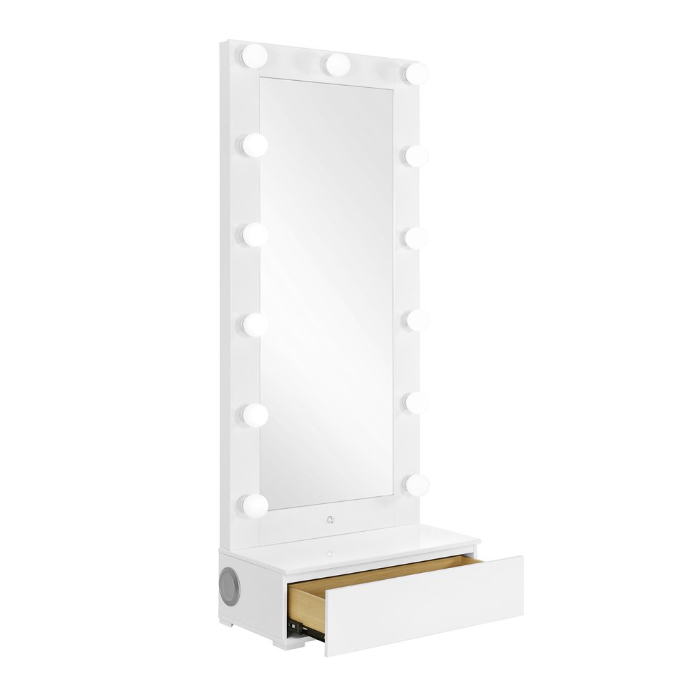 74" White Wood Lighted Freestanding Framed Full Length Mirror HomeRoots