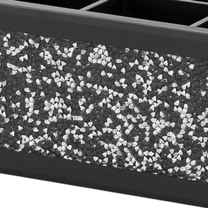 8" Black And Silver Glass Six Section Accessory Box With Faux Crystals HomeRoots