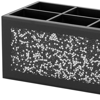8" Black And Silver Glass Six Section Accessory Box With Faux Crystals HomeRoots