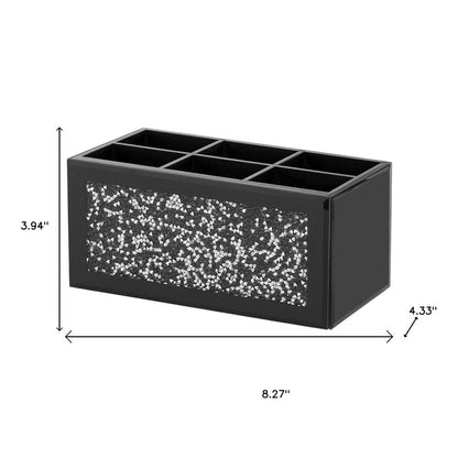 8" Black And Silver Glass Six Section Accessory Box With Faux Crystals HomeRoots