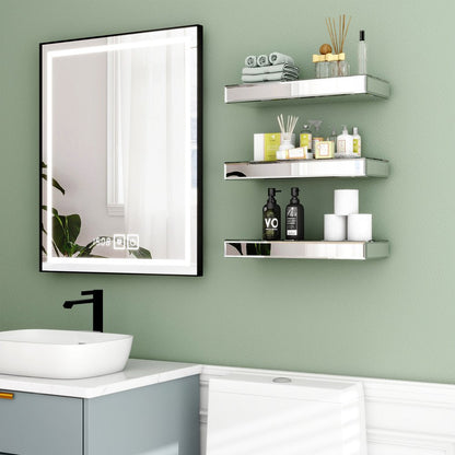 Set Of Three Silver Glass Wall Mounted Floating Shelf HomeRoots