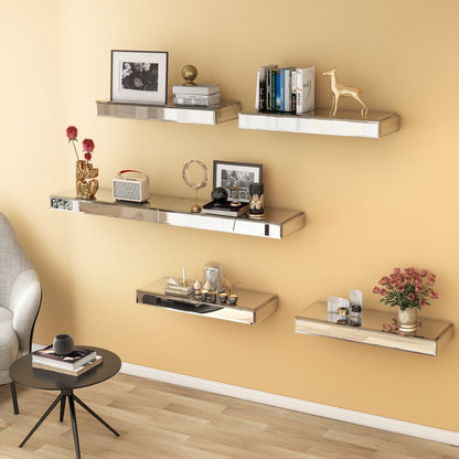 Set Of Three Silver Glass Wall Mounted Floating Shelf HomeRoots