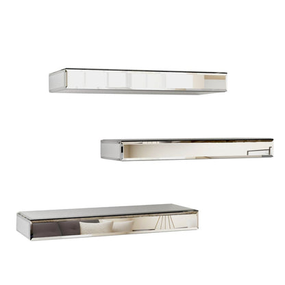 Set Of Three Silver Glass Wall Mounted Floating Shelf HomeRoots