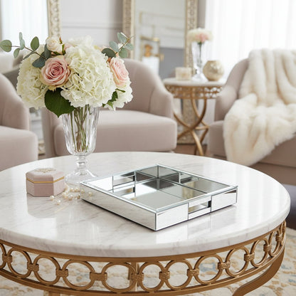 16" Silver Mirrored Glass Serving Tray With Handles HomeRoots