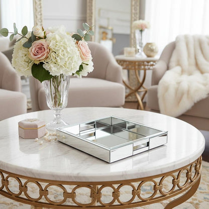 16" Silver Mirrored Glass Serving Tray With Handles HomeRoots