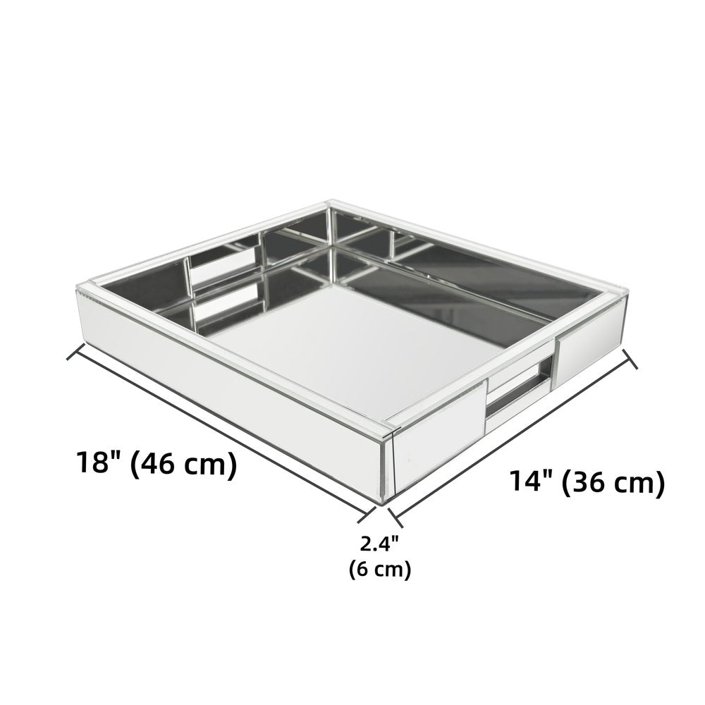 16" Silver Mirrored Glass Serving Tray With Handles HomeRoots