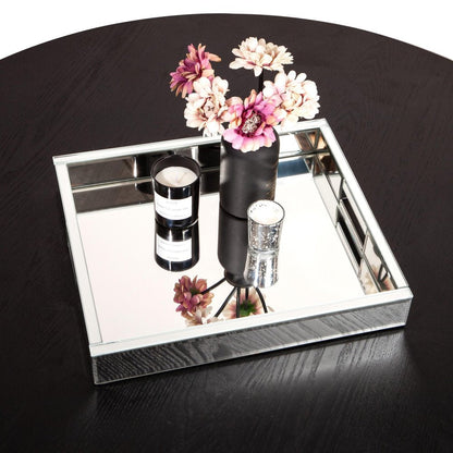 16" Silver Mirrored Glass Serving Tray With Handles HomeRoots
