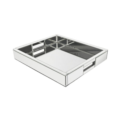 16" Silver Mirrored Glass Serving Tray With Handles HomeRoots