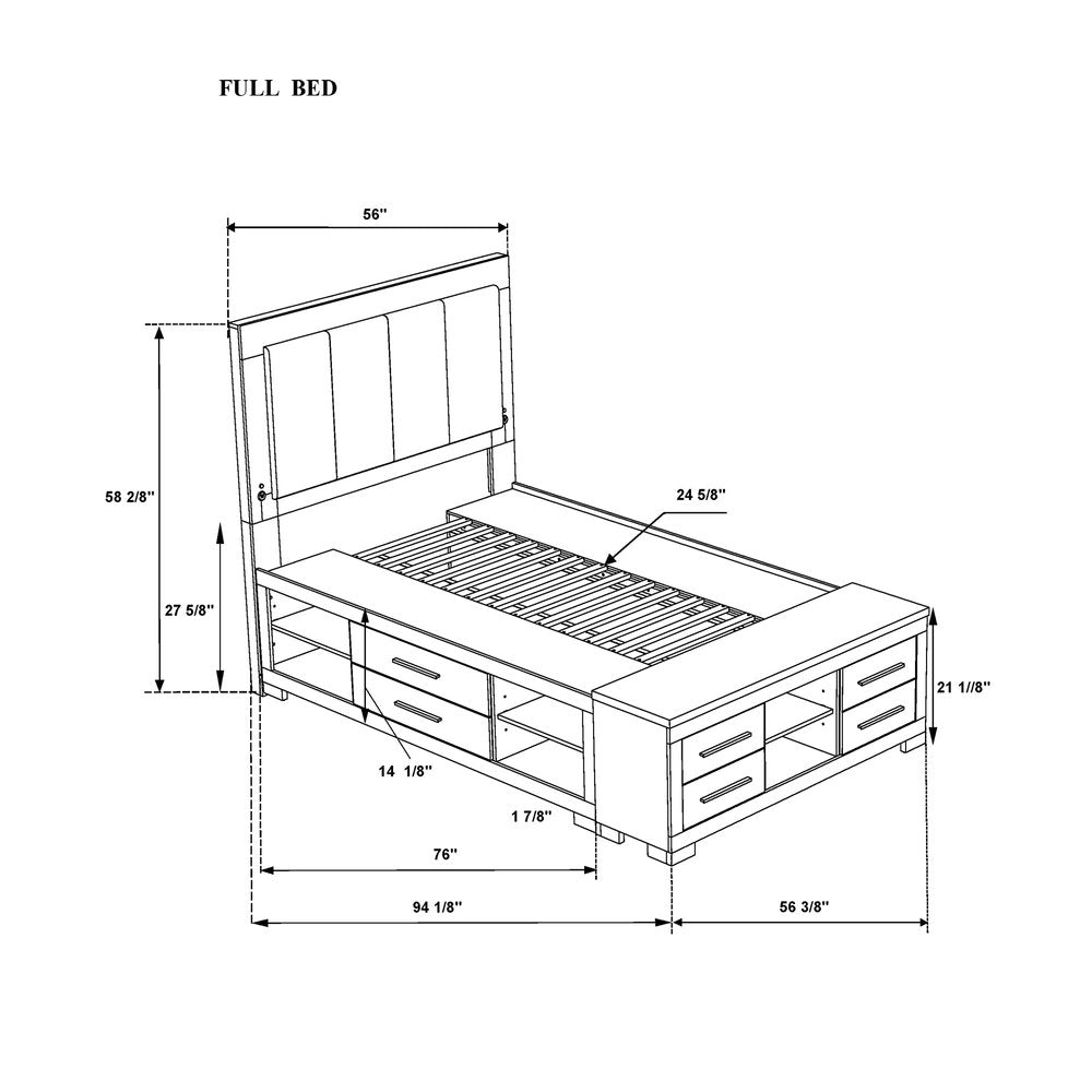 Black and Gray Wood And Upholstery Lighted Upholstered Full Bed Frame With USB And Drawers HomeRoots