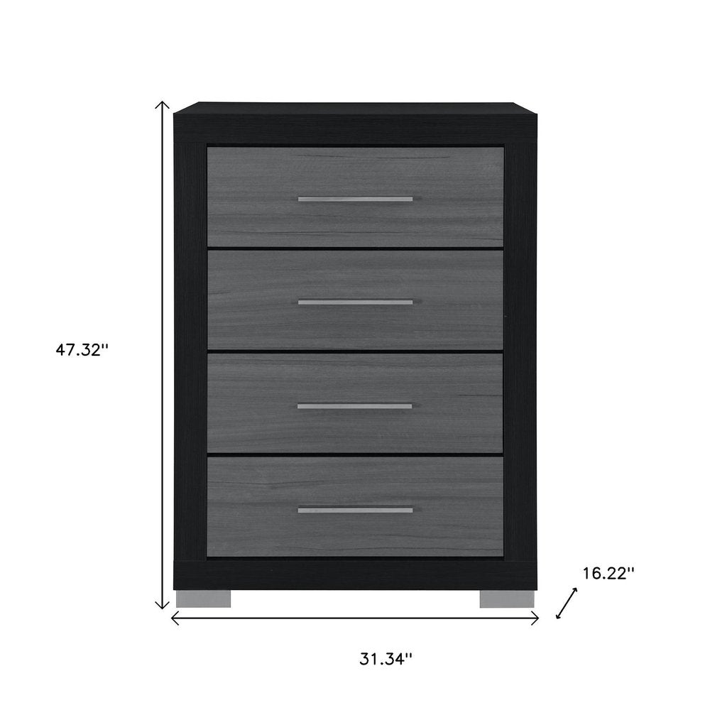 31" Black And Gray Wood Four Drawer Dresser HomeRoots