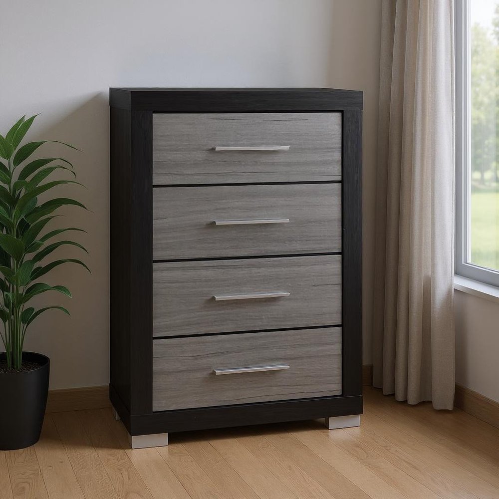 31" Black And Gray Wood Four Drawer Dresser HomeRoots