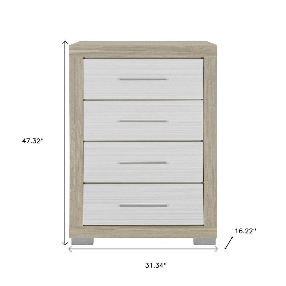 31" Natural And White Wood Four Drawer Dresser HomeRoots