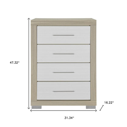 31" Natural And White Wood Four Drawer Dresser HomeRoots