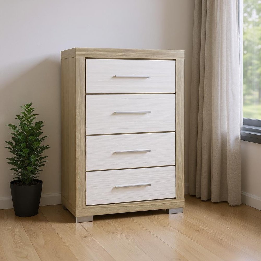 31" Natural And White Wood Four Drawer Dresser HomeRoots