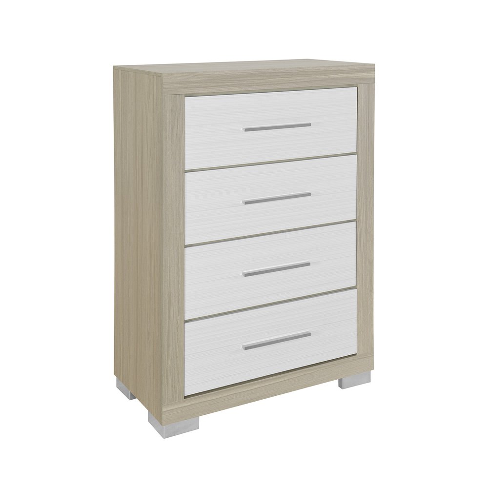 31" Natural And White Wood Four Drawer Dresser HomeRoots