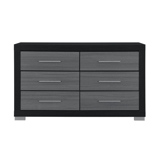 63" Black And Gray Wood Six Drawer Double Dresser HomeRoots