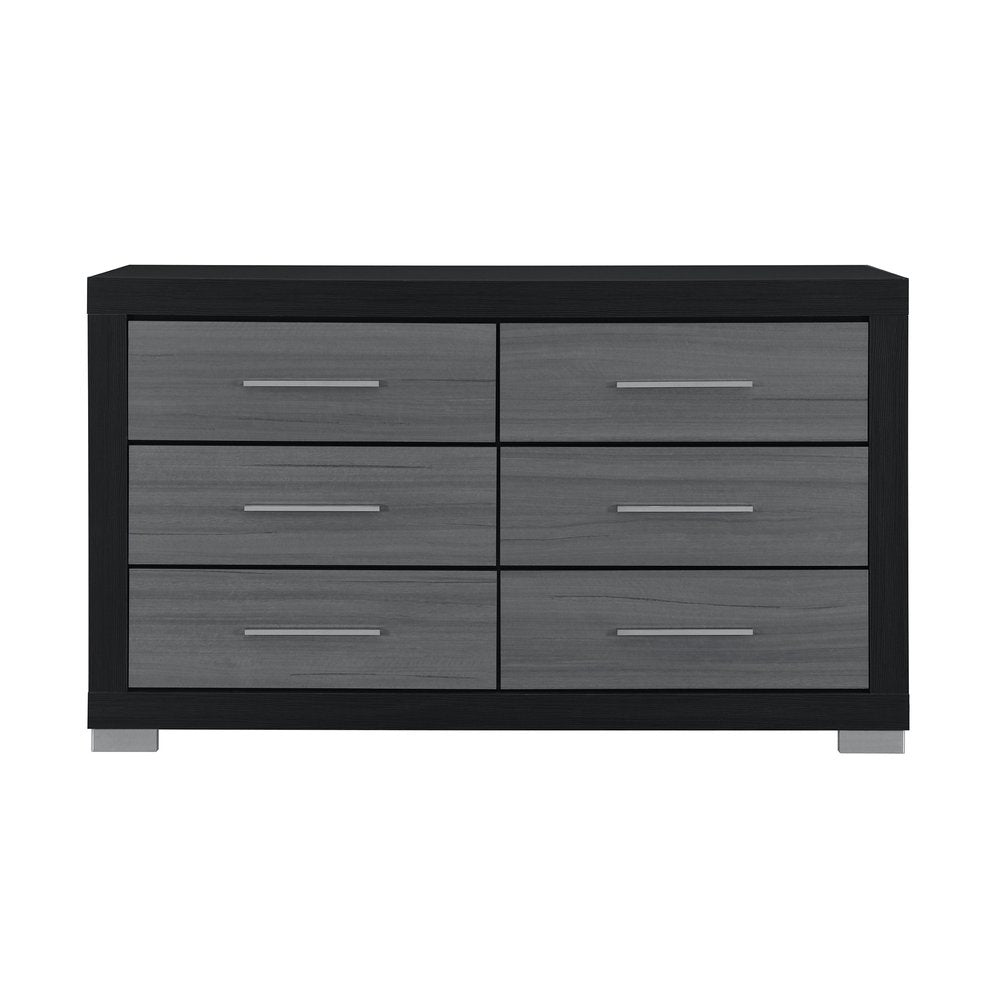 63" Black And Gray Wood Six Drawer Double Dresser HomeRoots