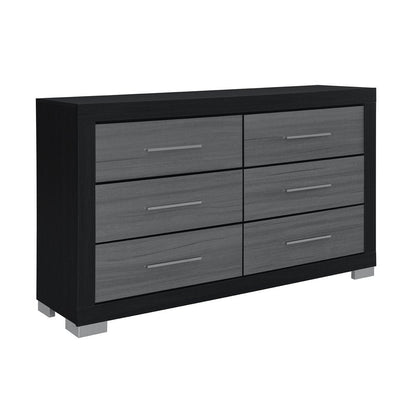 63" Black And Gray Wood Six Drawer Double Dresser HomeRoots