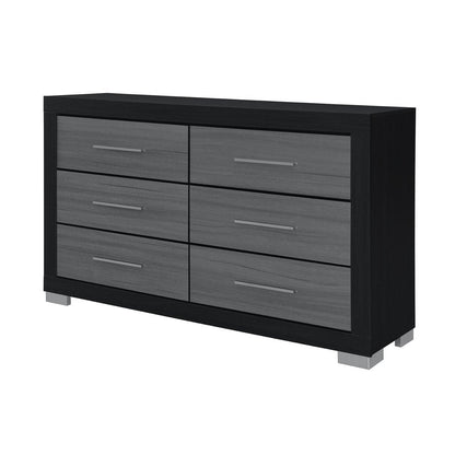 63" Black And Gray Wood Six Drawer Double Dresser HomeRoots