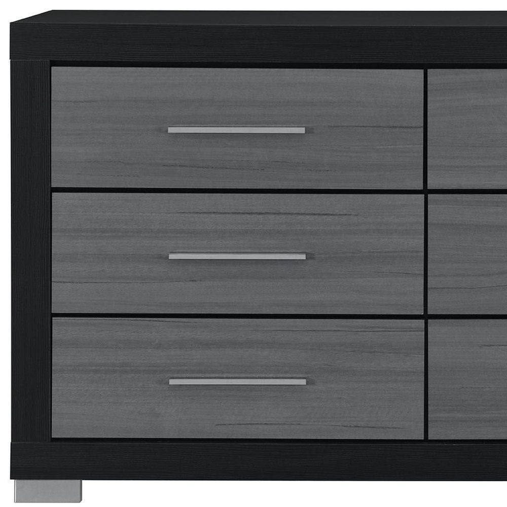63" Black And Gray Wood Six Drawer Double Dresser HomeRoots