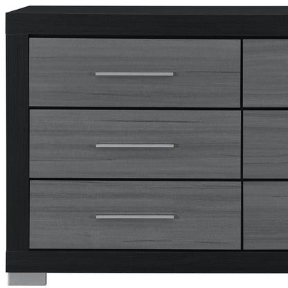 63" Black And Gray Wood Six Drawer Double Dresser HomeRoots