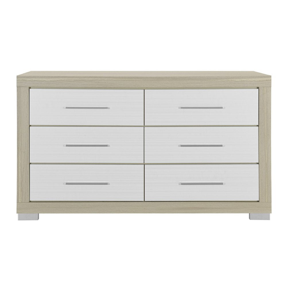 63" Natural And White Wood Six Drawer Double Dresser HomeRoots