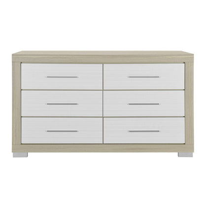 63" Natural And White Wood Six Drawer Double Dresser HomeRoots