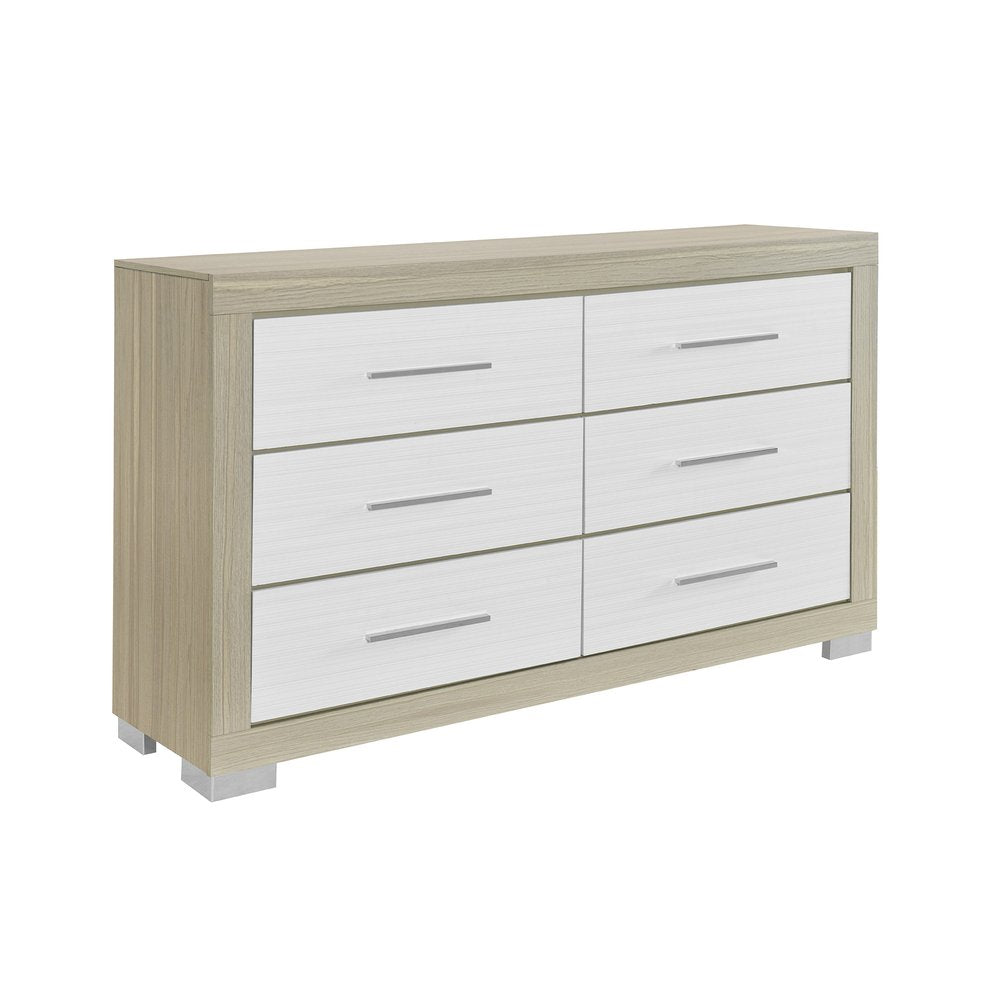 63" Natural And White Wood Six Drawer Double Dresser HomeRoots