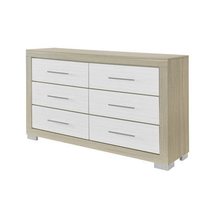 63" Natural And White Wood Six Drawer Double Dresser HomeRoots