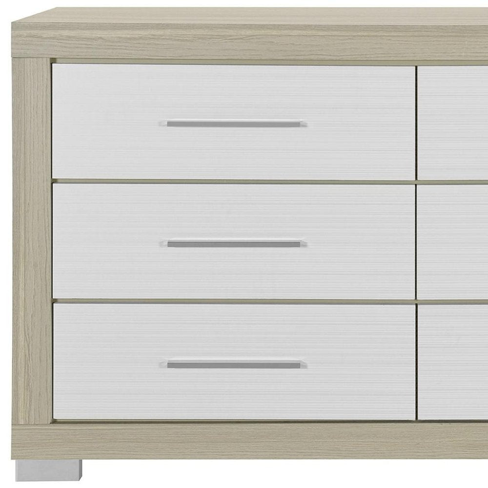 63" Natural And White Wood Six Drawer Double Dresser HomeRoots